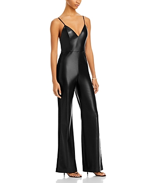 Shop Alice And Olivia Christena Faux Leather Wide Leg Jumpsuit In Black