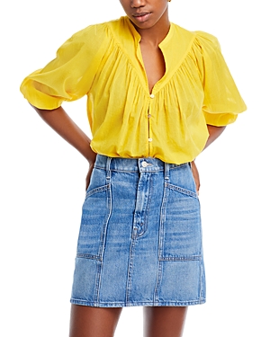 Shop Mother The Love Dearly Button Front Blouse In Yellow Chrome