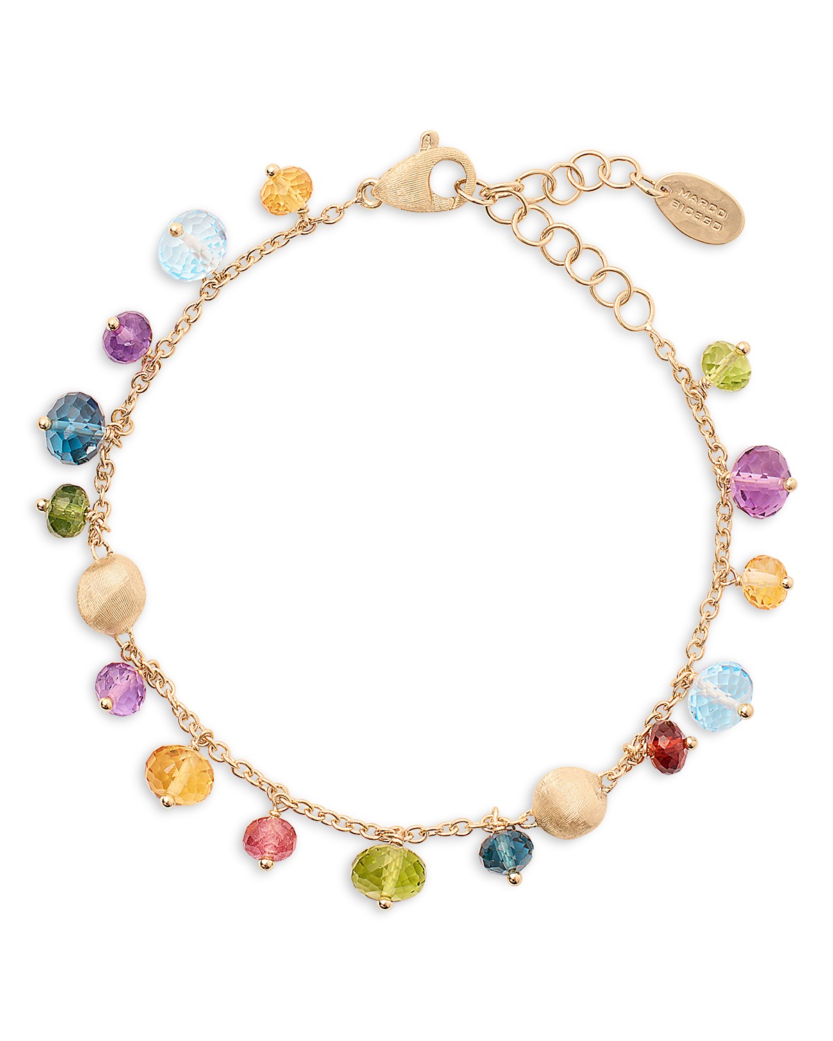 18K Yellow Gold Africa Multi Gemstone BeadDangle Link Bracelet