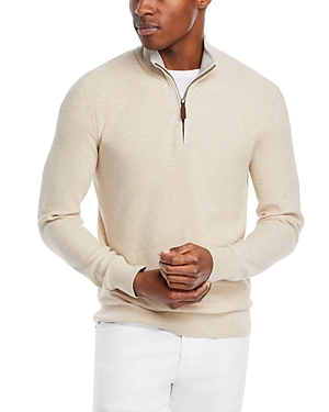 The Men's Store At Bloomingdale's Cotton Tipped Textured Birdseye Half Zip Sweater - 100% Exclusive In Oatmeal