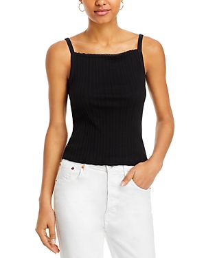 Shop Re/done Pointelle Square Neck Tank Top In Black