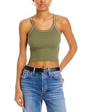 Shop Re/done Cropped Ribbed Tank Top In Bayleaf