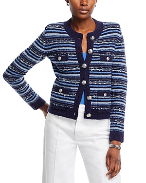 Shop L Agence L'agence Woodson Striped Knit Cardigan Jacket In Blue Multi