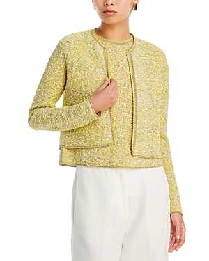 Shop Fabiana Filippi Tweed Open Front Cardigan In Yellow Mutli