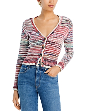 Shop Veronica Beard Ansonia Striped Cotton Cardigan Sweater In Pink Multi