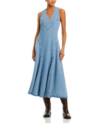 white christmas dresses Greta Denim Midi A-Line with Topstitching Indigo Denim / Standard / 10 main image 1