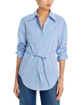 AQUA Striped Tie Waist Poplin Shirt Exclusive Bloomingdale's