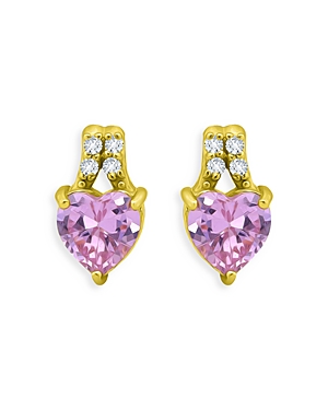 Aqua Pave & Purple Heart Cubic Zirconia Drop Earrings In 18k Gold Plated Sterling Sliver - 100% Exclusive In Purple/gold
