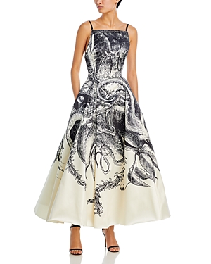 Shop Jason Wu Collection Printed Square Neck Dress In Pearl/black