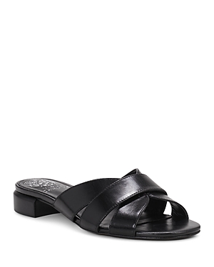 Shop Vince Camuto Women's Maydree Leather Slide Sandals In Black