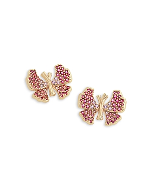 Anabel Aram Butterfly Pave Stud Earrings In 18k Gold Plated In Pink/gold
