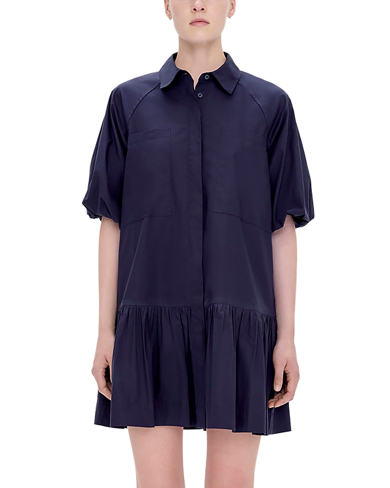Simkhai Cleo Polin Balloon-sleeve Pleated Mini Dress In Midnight
