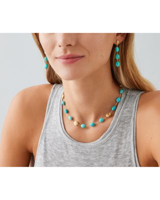 18K Yellow Gold Siviglia Turquoise Link Collar Necklace, 16.5"-18"