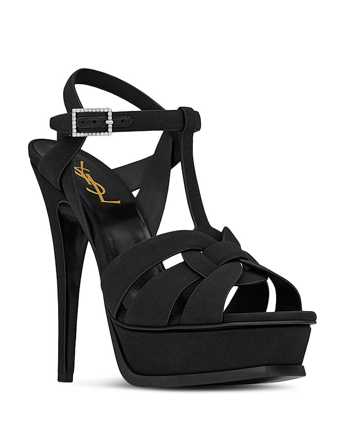 Saint Laurent Tribute Platform Sandals in Crepe De Chine