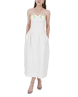 Shop Fanm Mon Lorr Strapless Embroidered Dress In Ivory