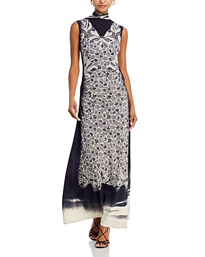 Shop Simkhai Simkhal Aldina Lace Print Maxi Dress In Black Cyanotype Print