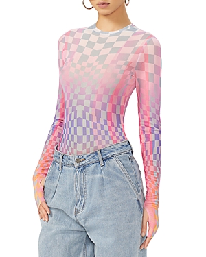 Afrm Kaylee Printed Mesh Top In Grid Ombre