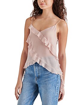 Lace-trimmed Satin Camisole Top - Light yellow/white - Ladies