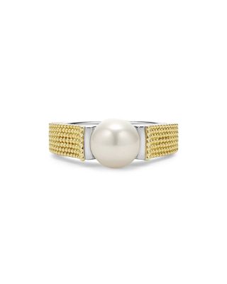 18K Yellow Gold & Sterling Silver Luna Cultured Freshwater Pearl Caviar Bead Ring