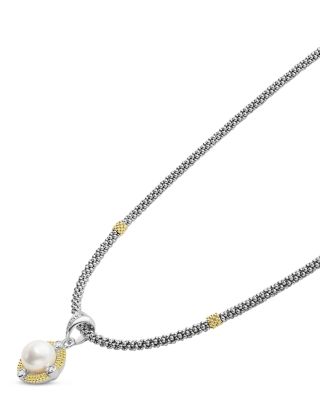 18K Yellow Gold & Sterling Silver Luna Cultured Freshwater Pearl & Diamond Pendant Necklace, 16"