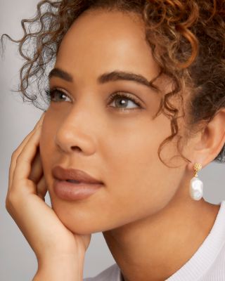 18K Yellow Gold Luna Cultured Freshwater Baroque Pearl Drop Earrings