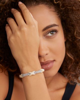 18K Yellow Gold & Sterling Silver Embrace Diamond Pav&eacute; X Station Caviar Bead Bracelet