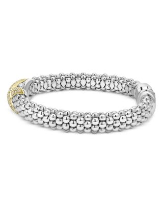 18K Yellow Gold & Sterling Silver Embrace Diamond Pav&eacute; X Caviar Bead Bracelet