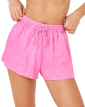 Shop L*space Rio Linen Cover Up Shorts In Guava