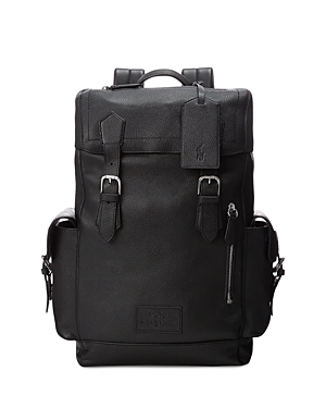 Shop Polo Ralph Lauren Pebbled Leather Backpack In Black