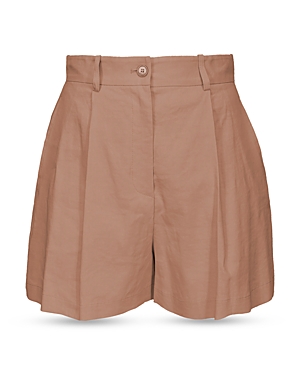Shop Pinko Sorridente Linen Blend Shorts In Tawny-brown Beige