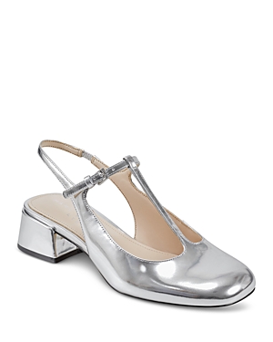 Shop Marc Fisher Ltd Women's ml Folly Slip On T Strap Mid Heel Pumps In Silver