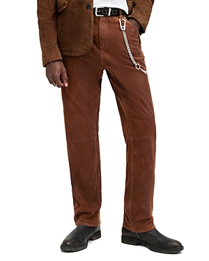 Shop Allsaints Lynch Straight Fit Suede Pants In Tan Brown