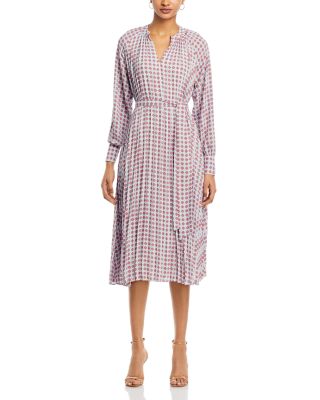 Long Sleeve Split Neck Pleated Dress