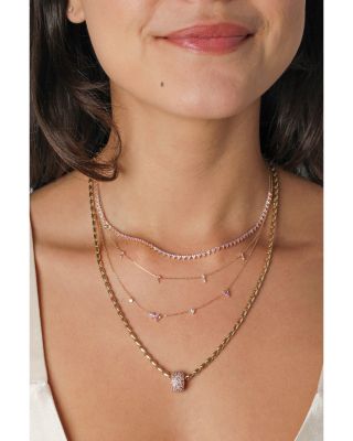 14K Yellow Gold Pink Sapphire & Diamond Riviera Necklace, 14-16"