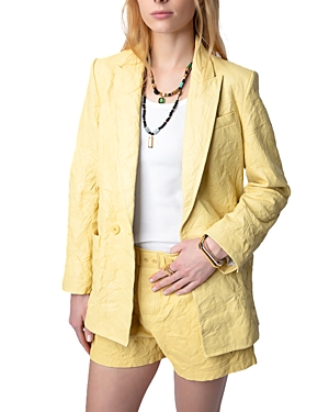 Shop Zadig & Voltaire Visko Cuir Froisse Leather Blazer In Shea