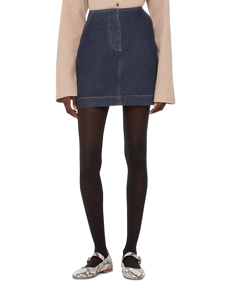 Whistles Womens Navy Contrast-stitch High-rise Denim Mini Skirt In Dark Denim