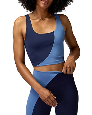Shop Spiritual Gangster Indie Color Block Crop Tank Top In Midnight Navy/pacific Blue