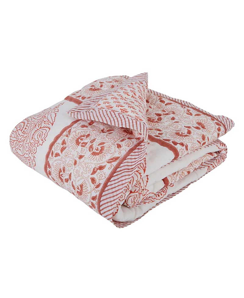 Malabar Baby Unisex Handmade Block-printed Cotton Crib Quilt - Baby, Little Kid, Big Kid In Pink City (white Pink)