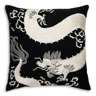 Coussin Décoratif Natori Mayon Dragon - Broderie Noire - 20x20 Pouces - Neuf
