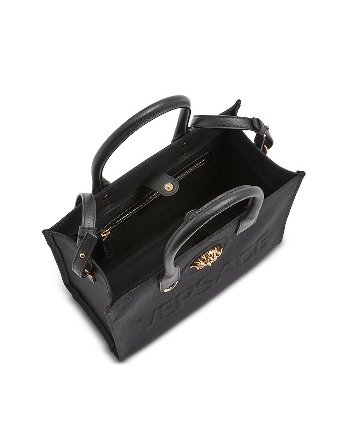 Versace La Medusa Canvas Tote In Black/ Gold