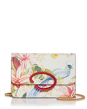 Shop Oscar De La Renta O Pouchette Floral Print Shoulder Bag In Ivory Multi