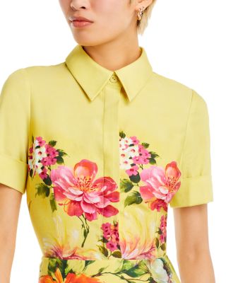 Bold Floral Print Shirt Midi Dress