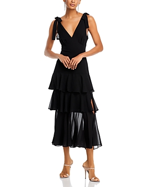 Wayf Hampton Tiered Midi Dress In Black