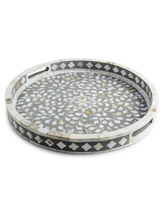 GAURI KOHLI - Jodhpur Mother of cultivated Pearl Decorative Tray - Black, 18&#x22;
