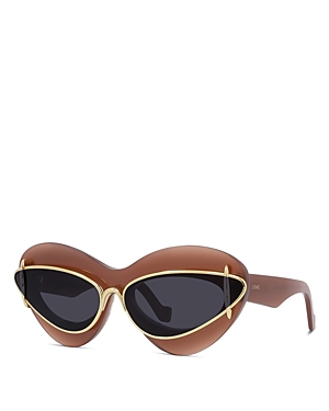 Loewe Double Frame Mixed-media Cat-eye Sunglasses In Brown/black Solid