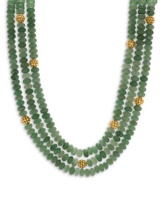 Capucine De Wulf - Berry & Jade Bead Triple Strand Necklace in 18K Gold Plated, 18"