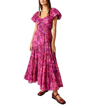 Shop Free People Short Sleeve Sundrenched Dress In Magenta Combo