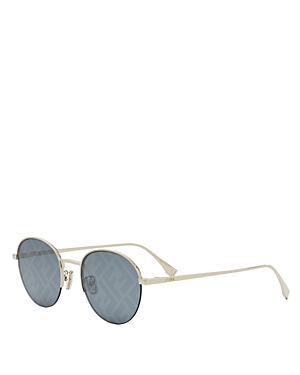 Shop Fendi Travel Round Sunglasses, 52mm In Gold/blue Mirrored Solid