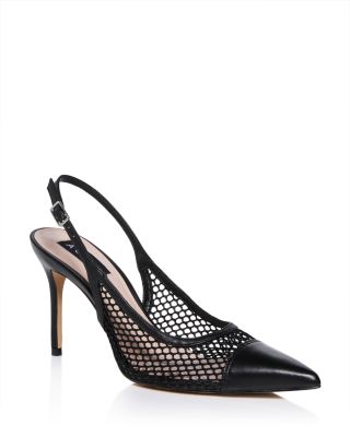 AQUA Women's Pointed Toe Mesh Black High Heel Slingback Pumps