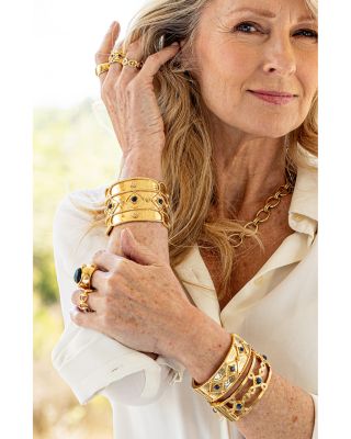 Victoria Labradorite Hinged Bangle Bracelet in 18K Gold Plated